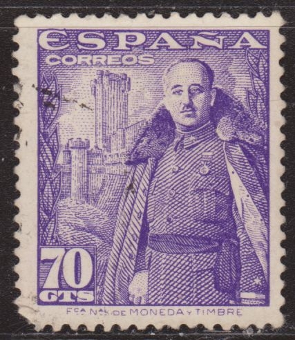 España 1948 Edifil 1030 Sello º General Francisco Franco Bahamonde (1892-1975) y Castillo de la Mota 70c Spain Stamps Timbre Espagne Briefmarke Spanien Francobolli Spagna Postimerkkejä Espanja Postzegels Spanje